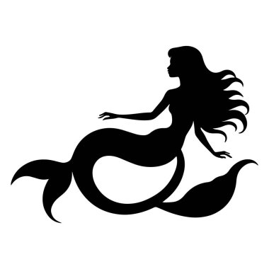 Beyaz arka plan çiziminde balık kuyruklu denizkızı silueti..