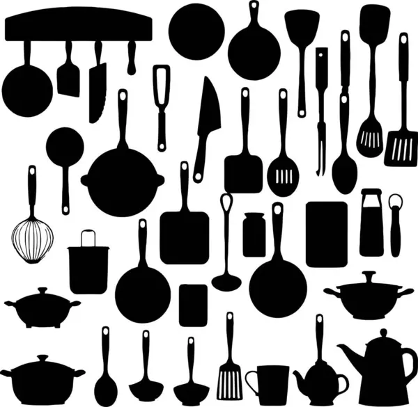 Mutfak aletleri siluet araçları vektör illüstrasyonunu ayarlayın.