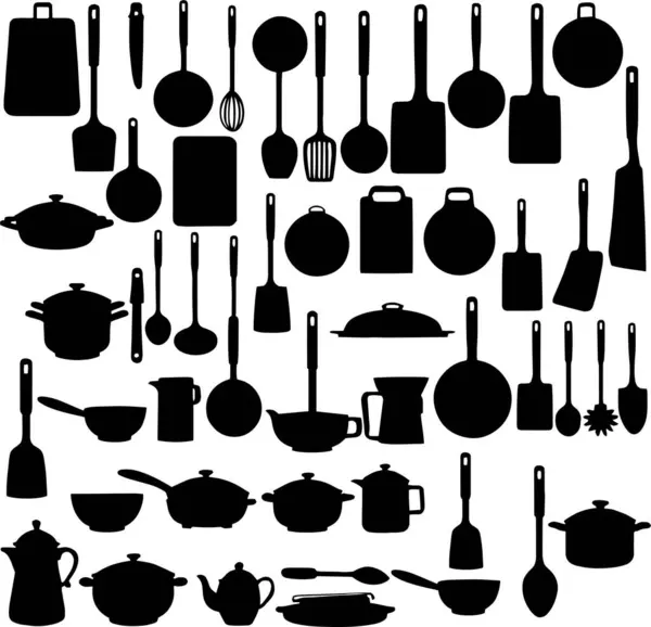 Mutfak aletleri siluet araçları vektör illüstrasyonunu ayarlayın.