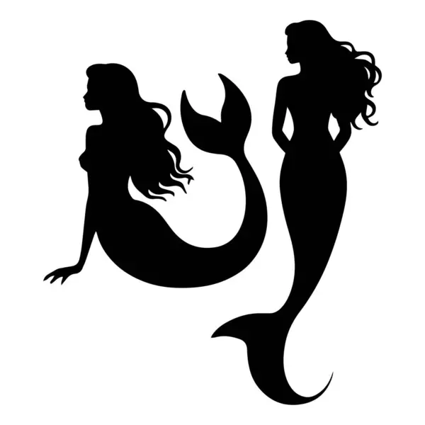 Beyaz arka plan çiziminde balık kuyruklu denizkızı silueti..