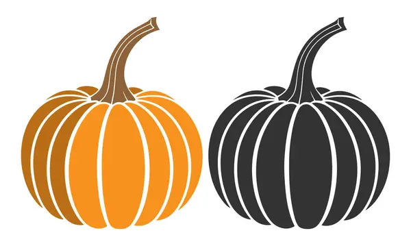 Beyaz arkaplan vektörü illüstrasyonunda balkabağı sebze soyut siyah ve renkli siluet.