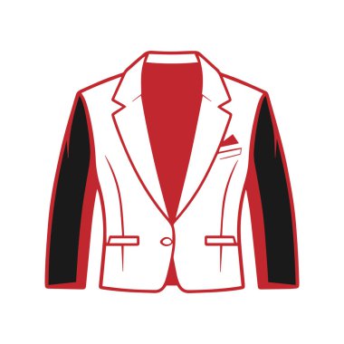 Beyaz arkaplan vektörüne izole edilmiş takım elbise giysisi erkek ceketi ceketi sembolü basit siluet.