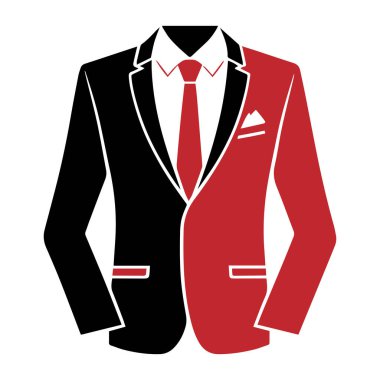 Beyaz arkaplan vektörüne izole edilmiş takım elbise giysisi erkek ceketi ceketi sembolü basit siluet.