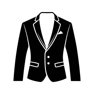 Beyaz arkaplan vektörüne izole edilmiş takım elbise giysisi erkek ceketi ceketi sembolü basit siluet.