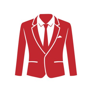 Beyaz arkaplan vektörüne izole edilmiş takım elbise giysisi erkek ceketi ceketi sembolü basit siluet.