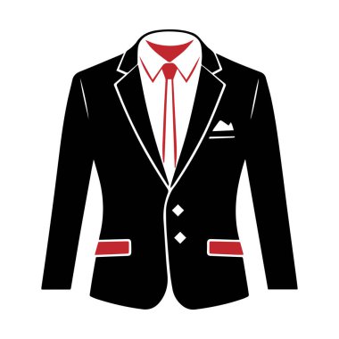 Beyaz arkaplan vektörüne izole edilmiş takım elbise giysisi erkek ceketi ceketi sembolü basit siluet.