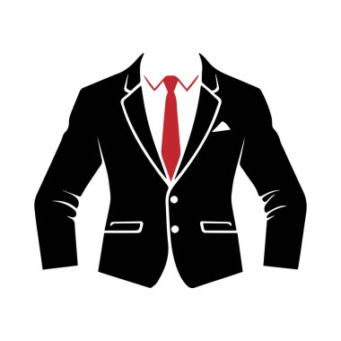 Beyaz arkaplan vektörüne izole edilmiş takım elbise giysisi erkek ceketi ceketi sembolü basit siluet.