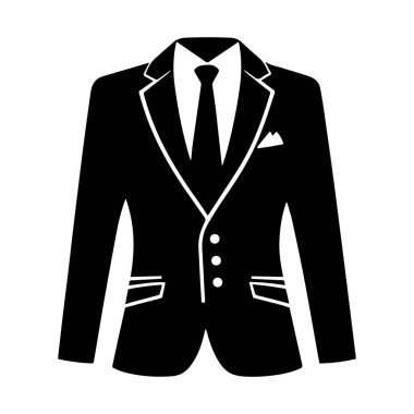 Beyaz arkaplan vektörüne izole edilmiş takım elbise giysisi erkek ceketi ceketi sembolü basit siluet.