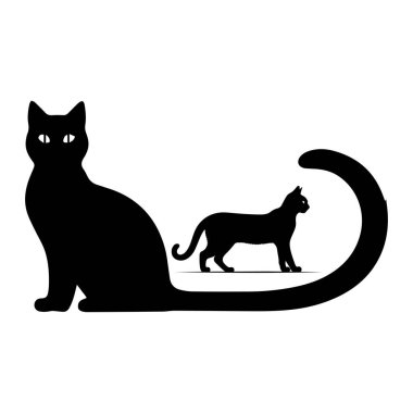 Beyaz arkaplanda kedi silueti vektörü ayarlandı.