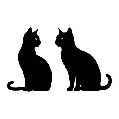 Beyaz arkaplanda kedi silueti vektörü ayarlandı.