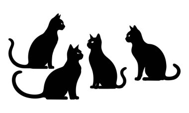 Beyaz arkaplanda kedi silueti vektörü ayarlandı.