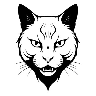 Beyaz arkaplanda kedi başı silueti vektör çizimi.
