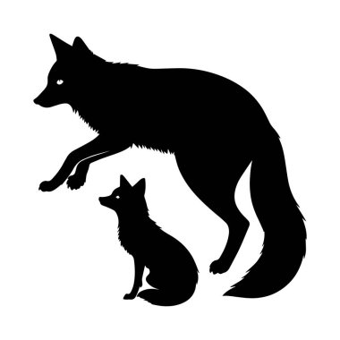 Fox black silhouette different positions vector art illustration bundle. clipart