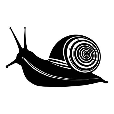 Beyaz arkaplanda deniz salyangozu silueti siyah vektör çizimi.