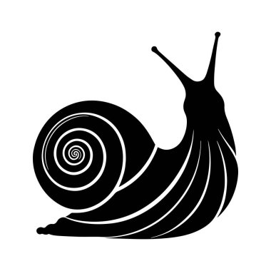 Beyaz arkaplanda deniz salyangozu silueti siyah vektör çizimi.