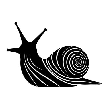 Beyaz arkaplanda deniz salyangozu silueti siyah vektör çizimi.