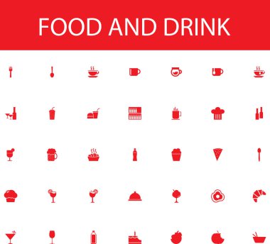 Yiyecek ve içecek ikonları yaratıcı paket vektörü kümesi.
