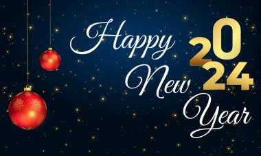 Yeni yılın kutlu olsun 2024 şenlikli dekorasyon parti vektörünü kutluyor..