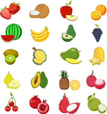 Renkli meyve ve sebze resimlerinin meyve seti vektörü.