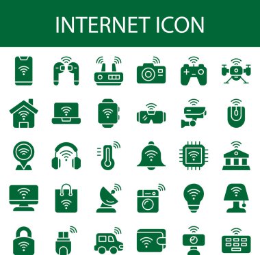 Küresel ağ da dahil olmak üzere internet simgeleri vektör nesneleri kümesi.