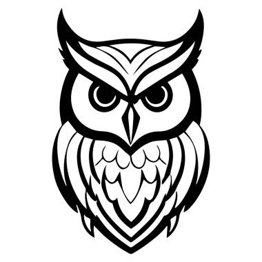 Sevimli baykuş yüzü logo silueti siyah ve beyaz vektör tasarımı.