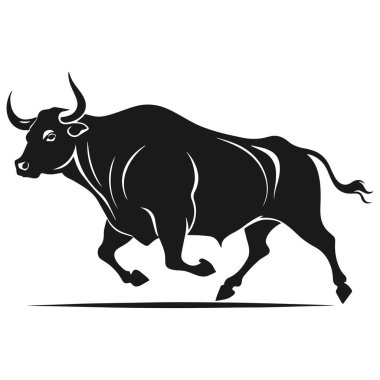 Boğa silueti logo vektörü siyah beyaz illüstrasyon.