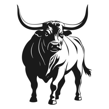 Boğa silueti logo vektörü siyah beyaz illüstrasyon.