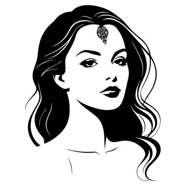 Saç stili siyah beyaz çizim logo vektörü olan kadın kafası.
