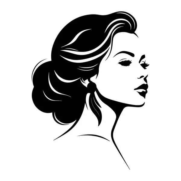 Saç stili siyah beyaz çizim logo vektörü olan kadın kafası.