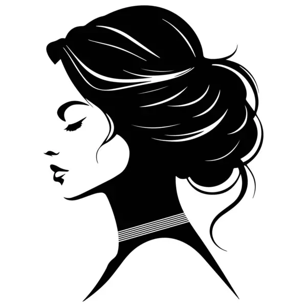 Saç stili siyah beyaz çizim logo vektörü olan kadın kafası.