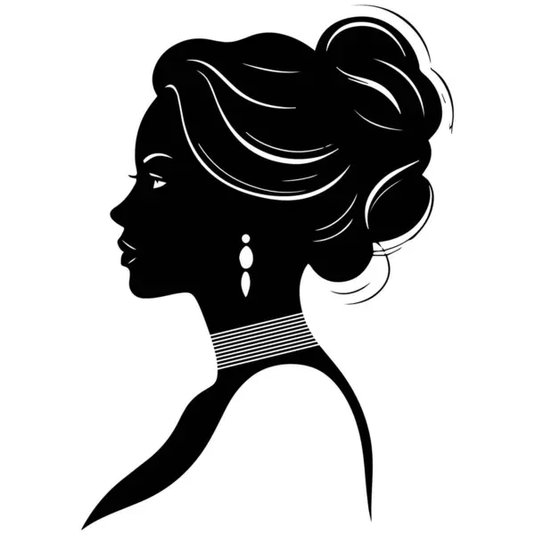 Saç stili siyah beyaz çizim logo vektörü olan kadın kafası.