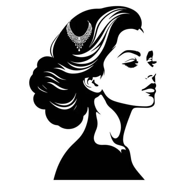 Saç stili siyah beyaz çizim logo vektörü olan kadın kafası.
