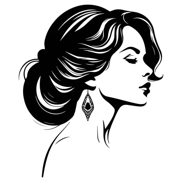 Saç stili siyah beyaz çizim logo vektörü olan kadın kafası.