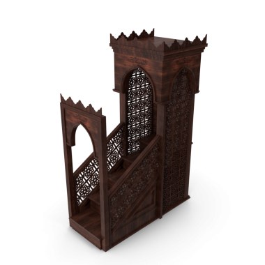 Ahşap Dekoratif İmam 'ın Mihrab Mimber Podyum Merdivenleri Rostrum 3d tecrit edilmiş, İmam caminin içinde podyum konuşuyor,