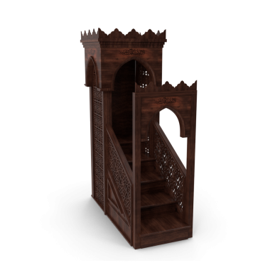 Ahşap Dekoratif İmam 'ın Mihrab Mimber Podyum Merdivenleri Rostrum 3d tecrit edilmiş, İmam caminin içinde podyum konuşuyor,