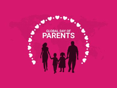 Global Day of Veliler Logosu tipi yaratıcı tasarım Family Love and Unity, Veliler Günü, vektör illüstrasyonu, broşür, pankart, sosyal medya postası, poster, tebrik kartı. Ev Kavramı, Sevgi, Baba, Anne, Kız ve Oğul