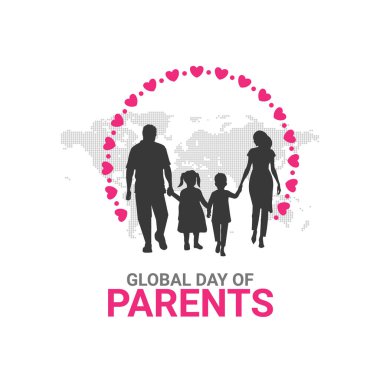Global Day of Veliler Logosu tipi yaratıcı tasarım Family Love and Unity, Veliler Günü, vektör illüstrasyonu, broşür, pankart, sosyal medya postası, poster, tebrik kartı. Ev Kavramı, Sevgi, Baba, Anne, Kız ve Oğul