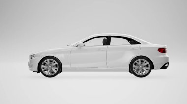 Lüks premium gerçekçi sedan coupe rengi beyaz zarif yeni araba şehir elektriği güç modeli yaşam tarzı modern şık beyaz Coupe Modern Otomotiv Tasarımı, Sedan Car izole edilmiş.