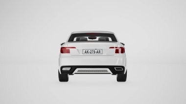 Lüks premium gerçekçi sedan coupe rengi beyaz zarif yeni araba şehir elektriği güç modeli yaşam tarzı modern şık beyaz Coupe Modern Otomotiv Tasarımı, Sedan Car izole edilmiş.