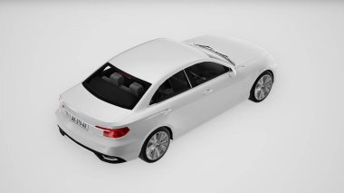 Lüks premium gerçekçi sedan coupe rengi beyaz zarif yeni araba şehir elektriği güç modeli yaşam tarzı modern şık beyaz Coupe Modern Otomotiv Tasarımı, Sedan Car izole edilmiş.