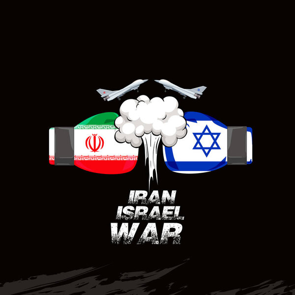 Ирано-израильский конфликт: война в кольце, ирано-израильский военный конфликт, изображенный на плакате, векторная иллюстрация Плакат творческий графический дизайн.