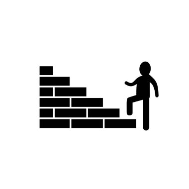 Merdiven simgesine tırmanan bir figürün vektör çizimi. Büyümeyi, ilerlemeyi ve gayret ve kararlılıkla hedeflere veya başarıya ulaşmayı temsil etmek.
