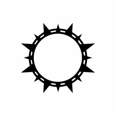 Keskin sivri uçlu siyah geometrik güneş ikonunun dairesel bir desen oluşturan vektör çizimi. Grafik tasarım, dövme ya da sembolik sanat eserleri için ideal. Güçlü görsel etkiye sahip minimalist stil.