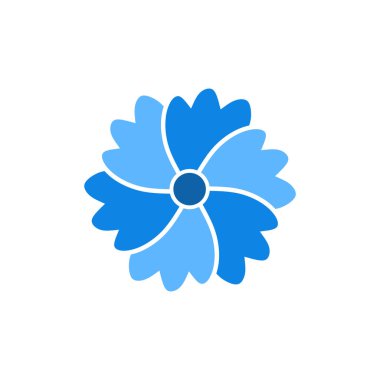 Beyaz arkaplanda izole edilmiş simetrik dizayn içeren mavi çiçek ikonunun vektör çizimi. Logolar, markalar ve minimalist sanat eserleri için mükemmel..