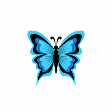 Beyaz arka plana yerleştirilmiş simetrik kanatlı mavi bir Kelebek hayvanının vektör çizimi. Yaratıcı ve sanatsal projeler için uygun.