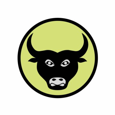 Sarı yeşil daire üzerinde minimalist siyah boğa başlı siluet logo çizim vektör tasarımı