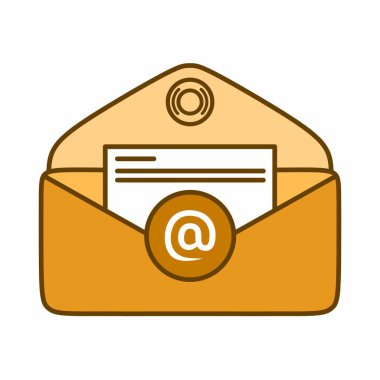 İçinde belge ve e-posta sembolü olan açık bir zarfın vektör grafik çizimi. İletişim, e-posta yazışmaları ve iş için dijital mesajlaşma gereksinimleri ile ilgili kavramlar için mükemmel.