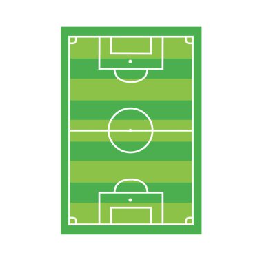 Belirli işaretleri, hedefleri ve yeşil çizgileri olan bir futbol sahasının vektör çizimi. Futbol sahası düzeni hakkında spor içeriği, strateji planlaması veya eğitim materyali için ideal.