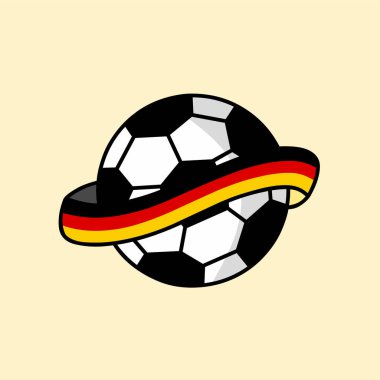 Alman bayrağının renklerine bürünmüş, temiz ve parlak bir arkaplanda klasik bir siyah beyaz futbol topunun vektör çizimi..