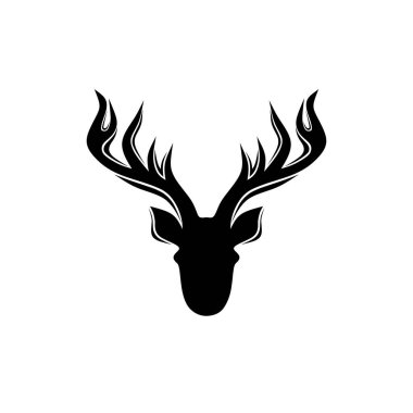 Sanatsal boynuzlu bir geyik kafasının vektör silueti. Bu tasarım logolar, dövme ilhamı veya minimalist sanat eserleri için mükemmeldir..